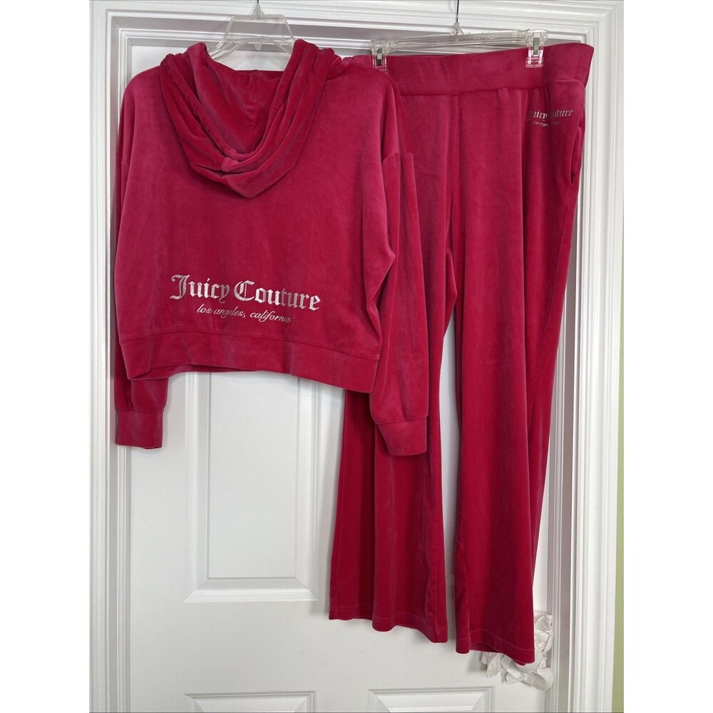 Juicy Couture Tracksuit Women’s 2 Piece Set Full Zip Hoodie & Pants Pink XL